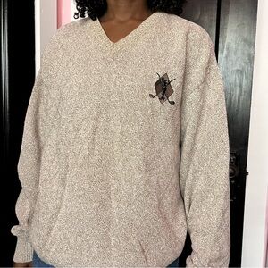 David Taylor 90s cream preppy golf v neck sweater